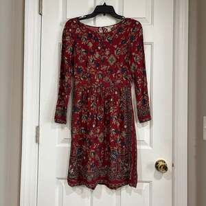 Lucky Brand Burgundy Floral Long Sleeve Boho Dress SZ XS Festival Spring